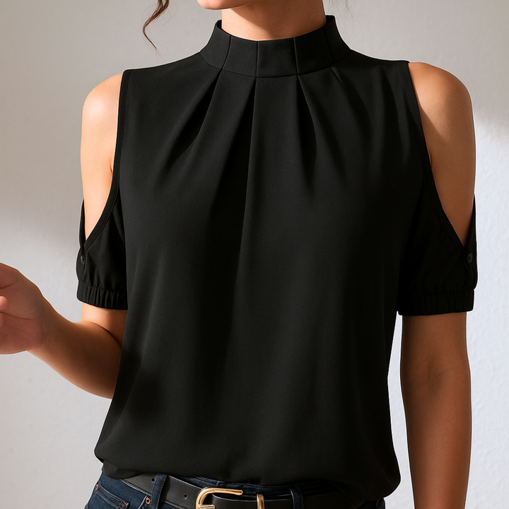Inge | Blusa Nera Pieghettata con Maniche Scolpite
