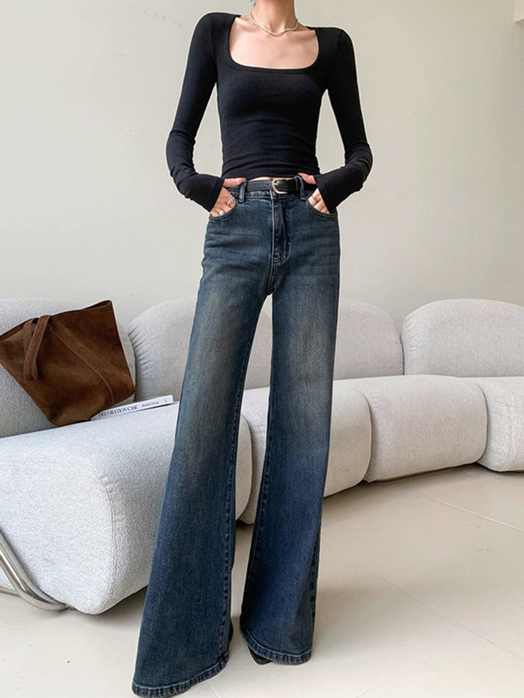 Clelia | Jeans a gamba larga lavati a vita bassa vintage
