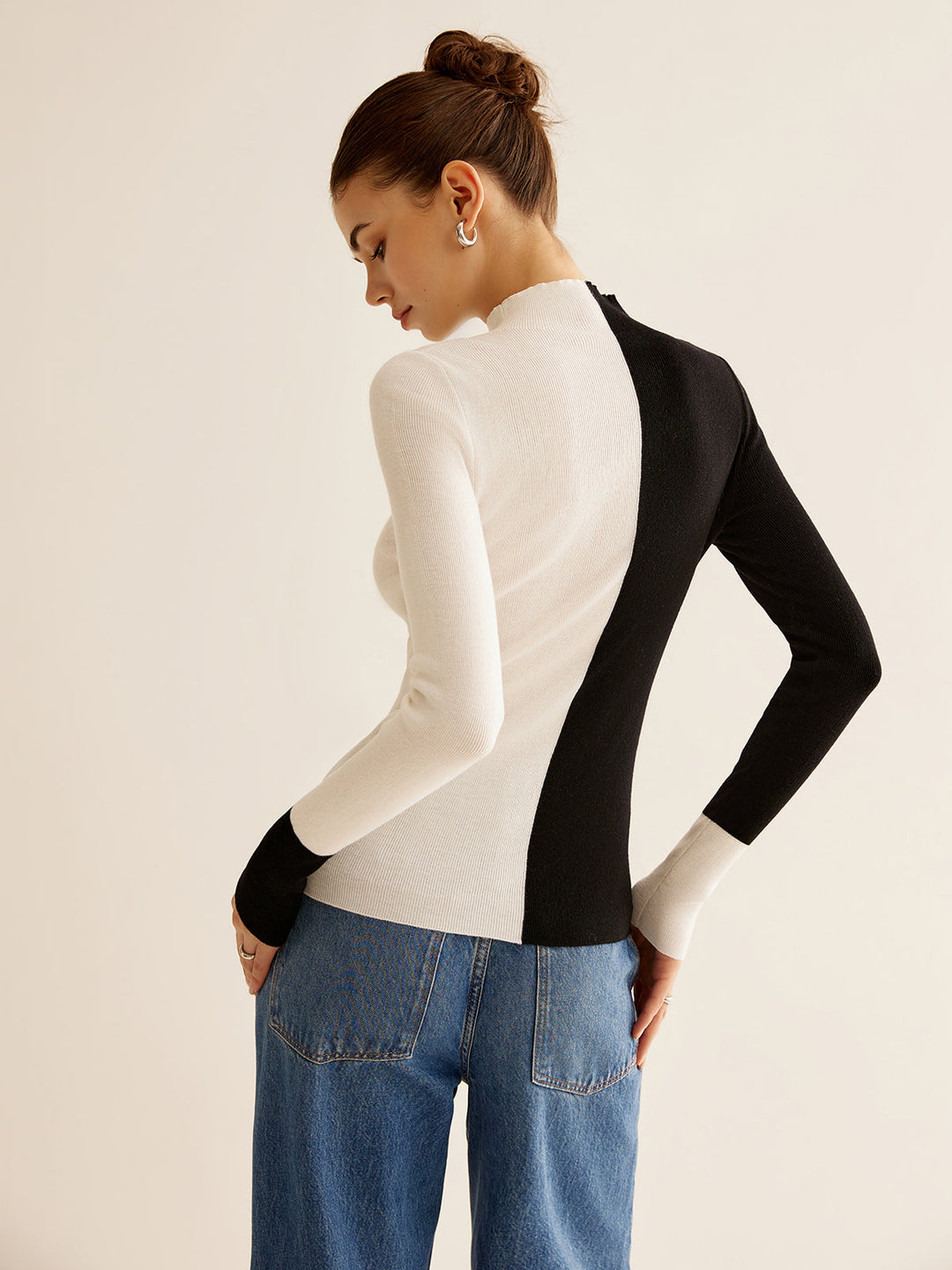 Gianna | Top in Maglia Skinny a Due Toni in Mistura di Lana