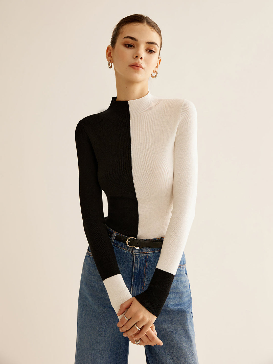 Gianna | Top in Maglia Skinny a Due Toni in Mistura di Lana