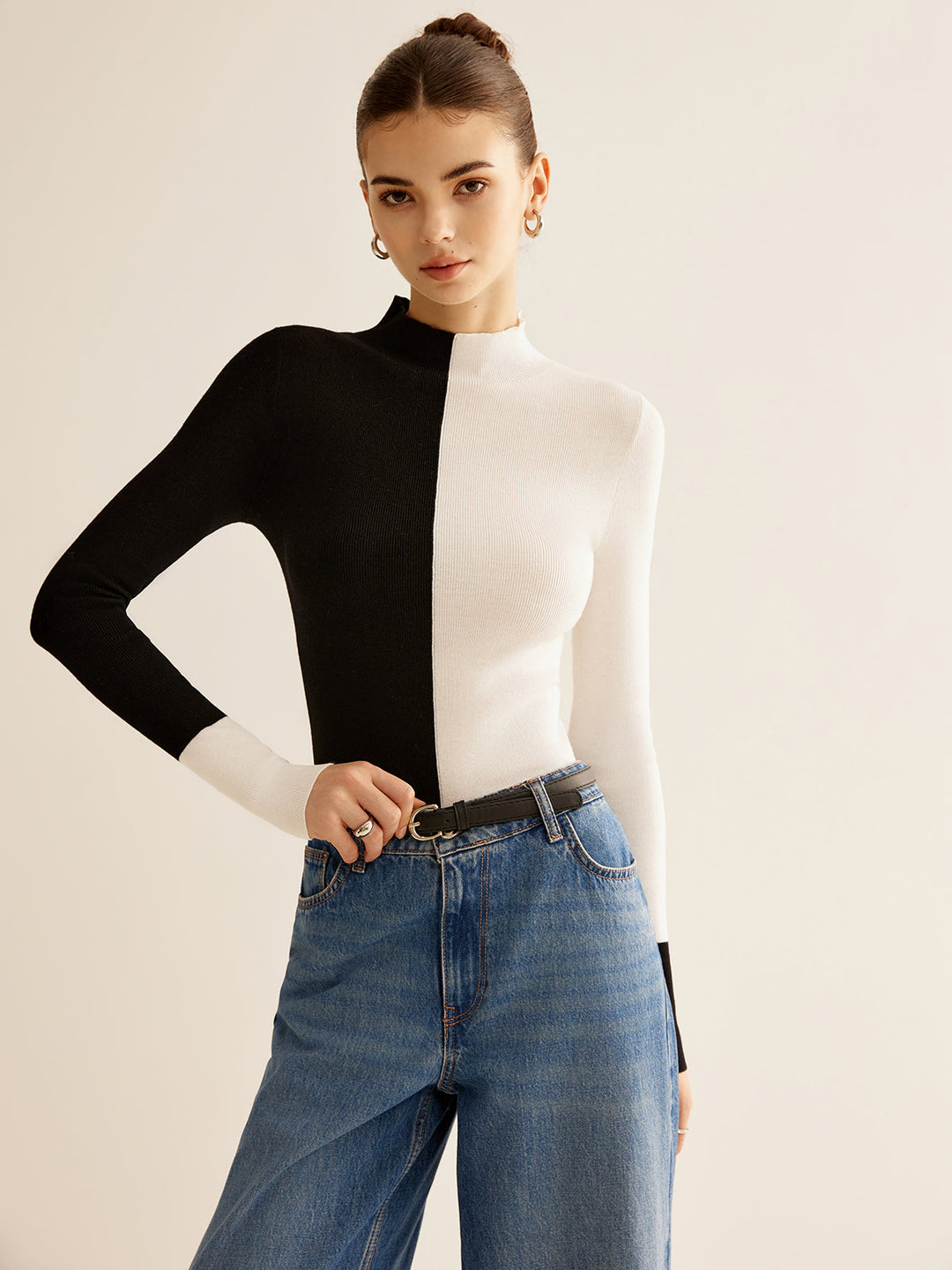 Gianna | Top in Maglia Skinny a Due Toni in Mistura di Lana