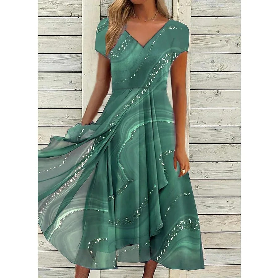 NAOMI | VESTITO MIDI CON SCOLLO A V DI QUALITA' PREMIUM